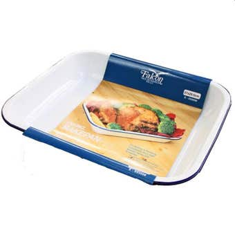 Falcon Enamel White / Blue Open Roaster Dish - 37cm
