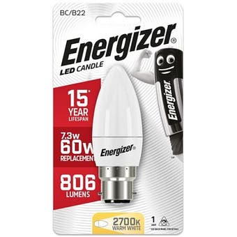 Energizer LED 7.3W (60W) B22 Candle Lamp Warm White