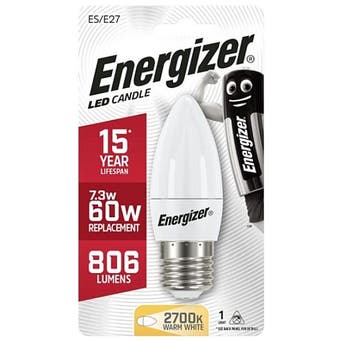 Energizer LED 7.3W (60W) E27 Candle Lamp Warm White