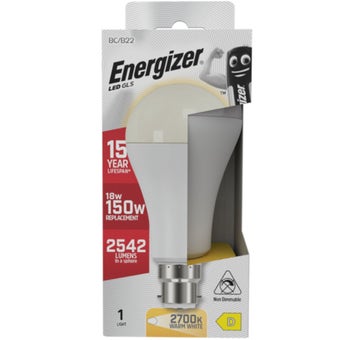 Energizer LED 18W (150W Equivalent) 2452 Lumens B22 Opal GLS Lamp – Warm White 2700K