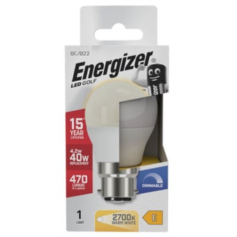 Energizer LED 4.2W B22 Golf Ball Bulb Warm White 470 Lumens Dimmable 2700K