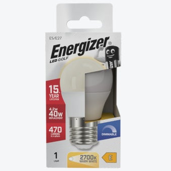 Energizer LED 4.2W E27 Golf Ball Bulb Warm White 470 Lumens Dimmable 2700K