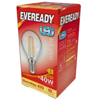 Eveready 4W LED Filament Golf Ball Bulb E14 Clear, 470 Lumens (40W Equivalent) Boxed I Each