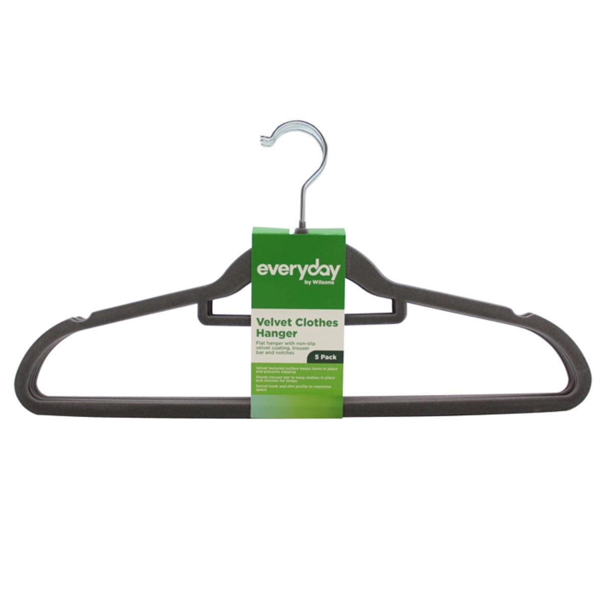 Velvet Hangers Grey 5 Pack | Non-Slip Slimline Clothes Hangers for Coats, Shirts and Suits