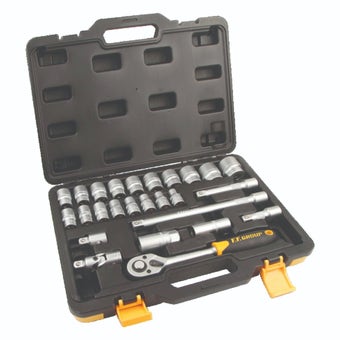 F.F Group 26-Piece 1/2 Inch Drive Socket Set with High Performance Alloy Steel and Ergonomic Handle in Durable Case