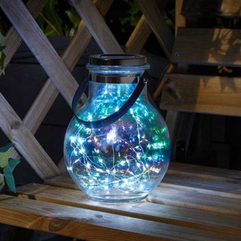 Firefly Opal Lantern – Iridescent Solar-Powered Glass Lantern with Automatic Dusk Illumination and Firefly LED Lights