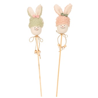 Easter Bunny Flower Stick Decoration | Plastic Egg Bunny with Fabric Hat 38cm I Each