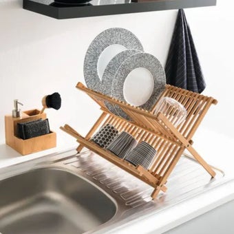 Folding Bamboo Dish Drainer for 19 Plates | Kitchen Drying Rack