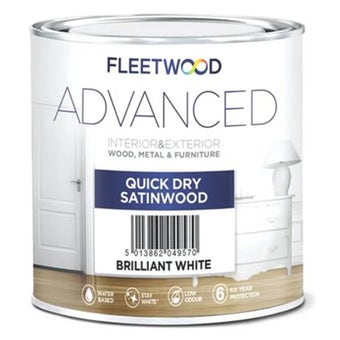 Fleetwood Advanced Quick Drying Satinwood Paint 5L – Brilliant White Interior & Exterior Trim Paint