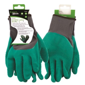 Green Blade Crinkle Latex Gloves - Size L