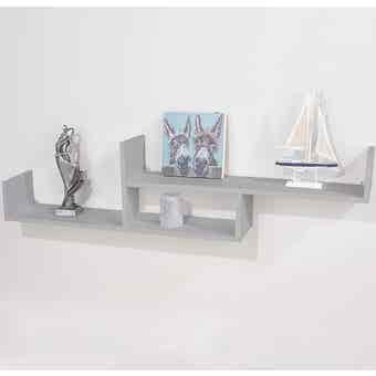 2 Tier Floating Wall Shelf - Light Grey