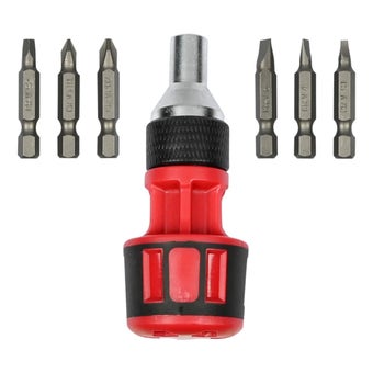 GripPro 7-Piece Stubby Ratchet Screwdriver Set with Bit Storage – Compact Screwdriver Kit for Tight Spaces