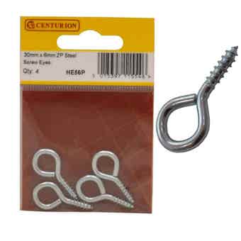 Centurion ZP Steel Screw Eye Hooks - 30 x 6mm Pack Of 4