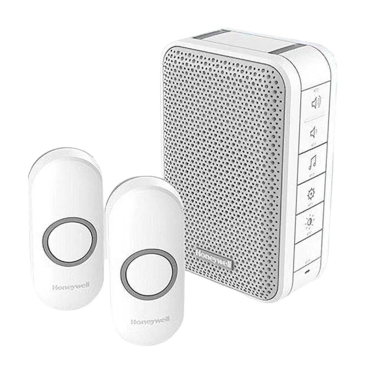 Honeywell Series 3 White Wireless Portable Doorbell With Volume Control 2x Pushbuttons & Choice Of 6 Melodies 150m Range 