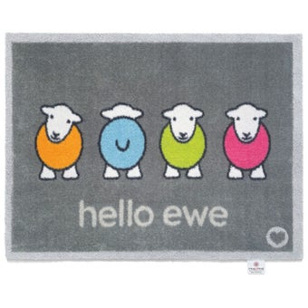 Hug Rug Hello Ewe Eco-Friendly Indoor Doormat 65cm x 85cm – Recycled Washable Non-Slip Mat for Dirt and Moisture Control