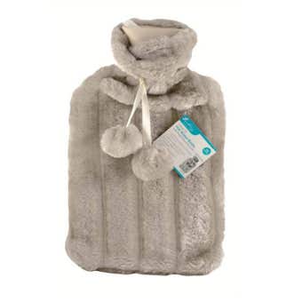 Ashley 2L Hot Water Bottle With Grey Faux Fur Cover