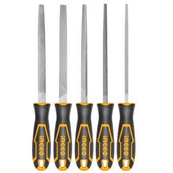 INGCO 5pcs Steel File Set 200mm | Precision Hand Files with Non-Slip Handles