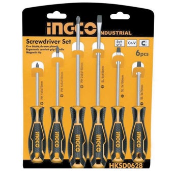 INGCO 6pcs Screwdriver Set | Magnetic Tips, Black Finish Blades & Ergonomic Grip