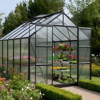 Vitavia Jupiter 8300 8x10 Black Greenhouse | Polycarbonate Glazing | Double Doors | 12 Year Warranty
