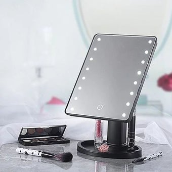 Kingavon 16 LED Touch Vanity Makeup Mirror 180 Degrees Rotation Tray - Black