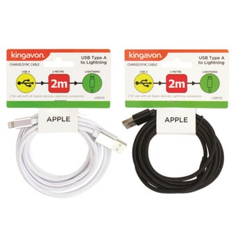 Kingavon 2m Lightning to USB Apple Charging & Data Cable - Assorted Colours I Each