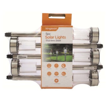 Kingavon Stainless Steel Solar Garden Lights Outdoor LED Pathway Lighting Set IP44 Waterproof I 5 Pack