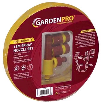 Kingfisher Gold 15m Garden Hose and Adjustable Spray Nozzle Set – Heavy Duty Yellow Hose with High Pressure Performance
