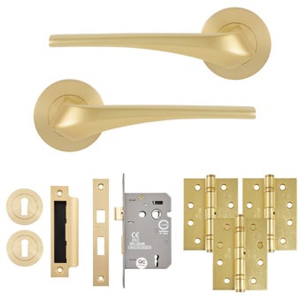 Lanza Lever on Rose Door Pack Satin Brass – Complete Internal Door Handle Set