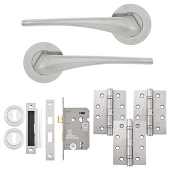 Lanza Lever on Rose Door Pack Satin Nickel – Complete Internal Door Handle Set