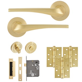 Lanza Lever on Rose WC Door Pack Solid Brass – Complete Bathroom Door Handle Set
