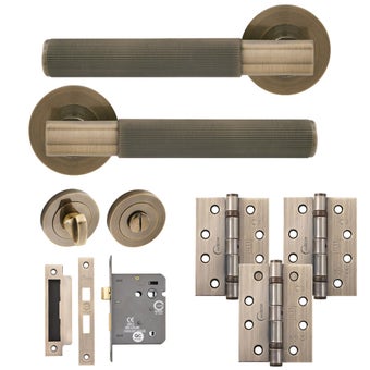 Linear Lever on Rose WC Door Pack Antique Bronze – Complete Bathroom Door Handle Set