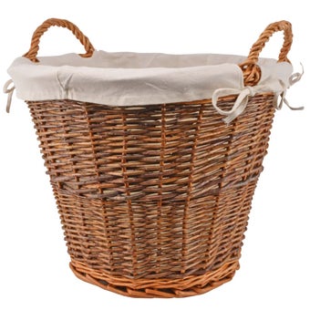 Lined Round Buff Willow Log Basket