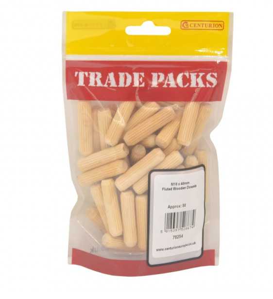 Fluted Wooden Dowels - Wood - M10 x 40mm