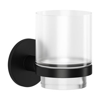 Malmo Black Tumbler Holder with Glass Tumbler – Elegant & Practical Bathroom Accessory