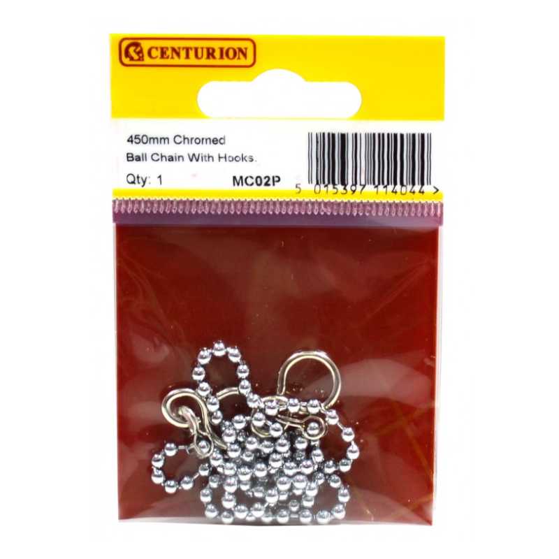 Centurion Chromed Sink / Basin Ball Chain With Hooks - 18"
