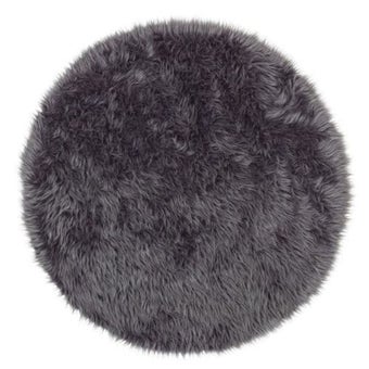 Mia Faux Fur Round Anthracite Rug 120cm