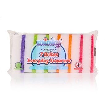Minky 7 Pack Brites Scourers | Dual-Sided Sponges for Washing Up & Everyday Cleaning