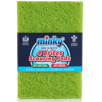Minky Brites Flat Scouring Pad 4 Pack | Anti-Bacterial, Anti-Grease Cleaning Pads