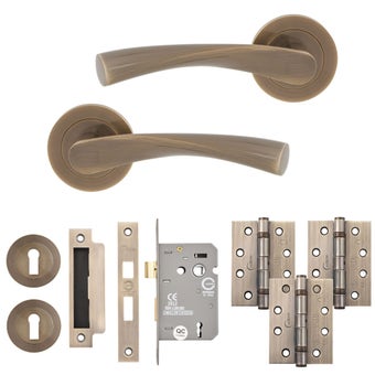 Monza Lever on Rose Lock Door Pack Antique Bronze – Complete Internal Door Handle Set