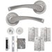 Monza WC Bathroom Door Handle Pack Satin Nickel – Lever on Rose Set with Lock, Thumb turn & Hinges