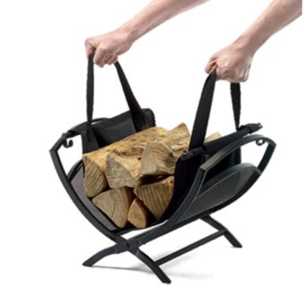 Moy Fireside 17" Log Holder with Canvas Carrier – Stylish, Practical Firewood Storage for Every Home