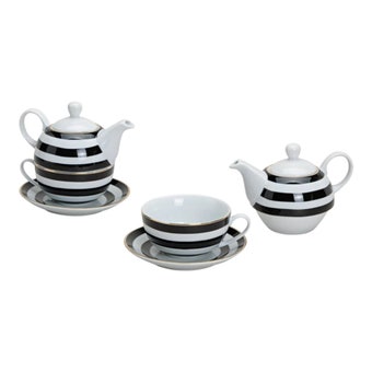 3-Piece Porcelain Teapot Set with Stripe Decoration – Elegant Tea Service for Every Occasion