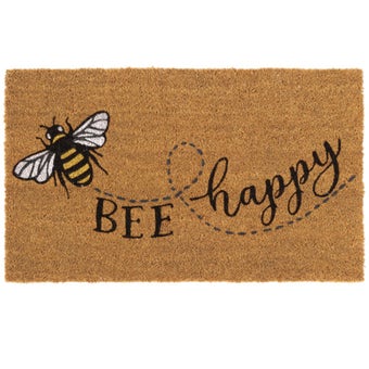 My Mat Coir Bee Happy Doormat 45cm x 75cm with Non-Slip PVC Backing for Indoor and Outdoor Use