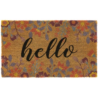My Mat Coir Floral Hello Doormat 45cm x 75cm with PVC Backing for Indoor and Outdoor Use