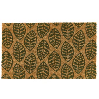 My Mat Coir Green Leaves Doormat 45cm x 75cm with Non-Slip PVC Backing for Indoor and Outdoor Use
