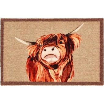 My Mat Highland Cow Indoor Nylon Mat 50 x 75 cm | Washable Non-Slip Floor Mat