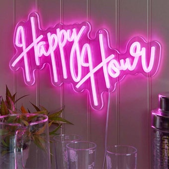 NeonEsque Happy Hour LED Neon Sign | USB Powered Low Voltage Wall Light