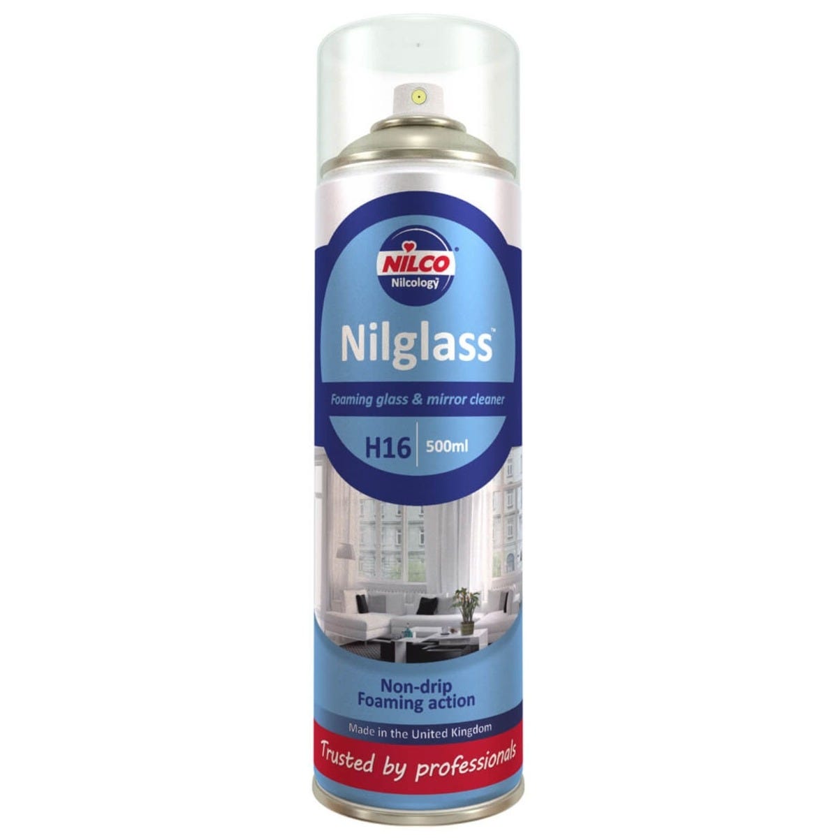 Nilco Nilglass Foaming Glass Cleaner 500ml I Non Drip Streak Free Shine for Glass Mirrors and Hard Surfaces