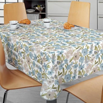 Oilcloth Blue & Beige Flowery Pattern - Price per metre