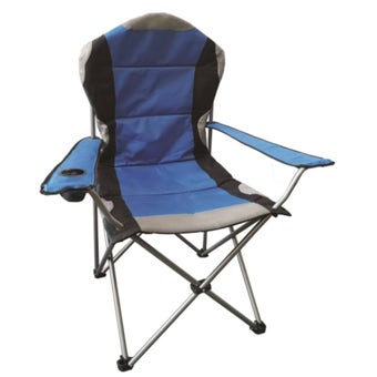 Blue Padded High Back Canvas Chair | Folding Outdoor Chair with Cup Holder and Carry Bag